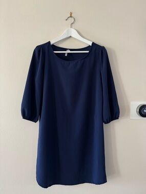 Navy Puff-Sleeve Mini Dress